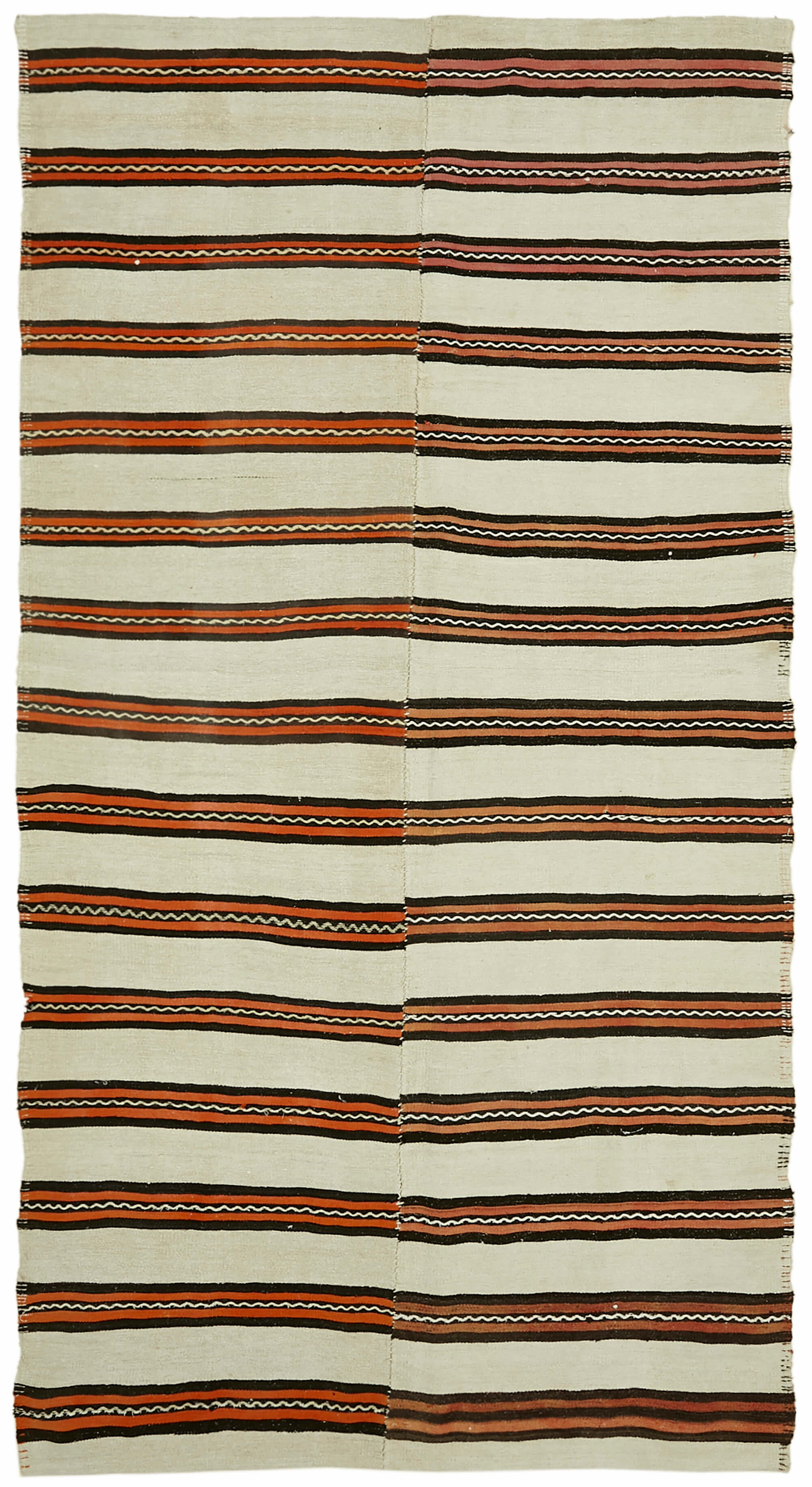 Hand-knotted turkish unique 1970s 185 cm x 347 cm multicolor hemp kilim carpet