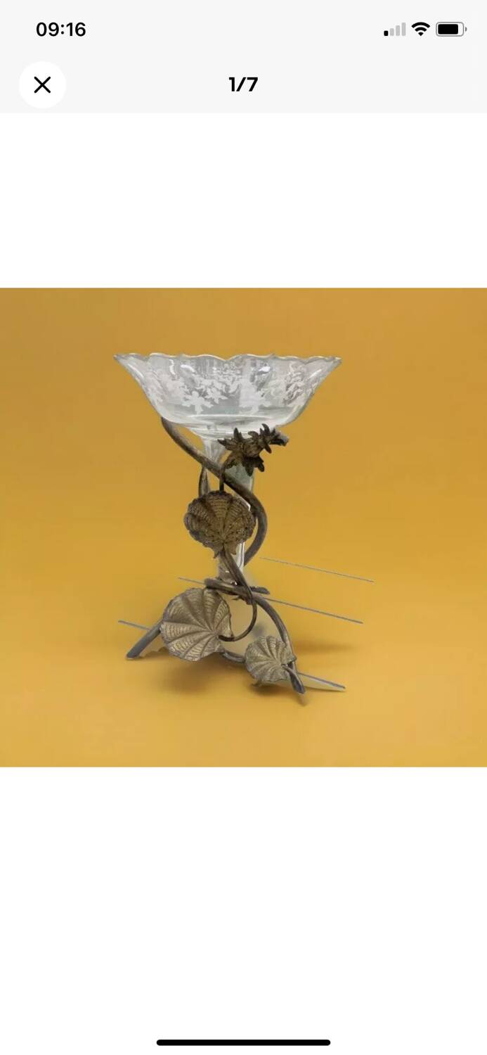 Antique bronze and brass mounted vase with engraved glassware