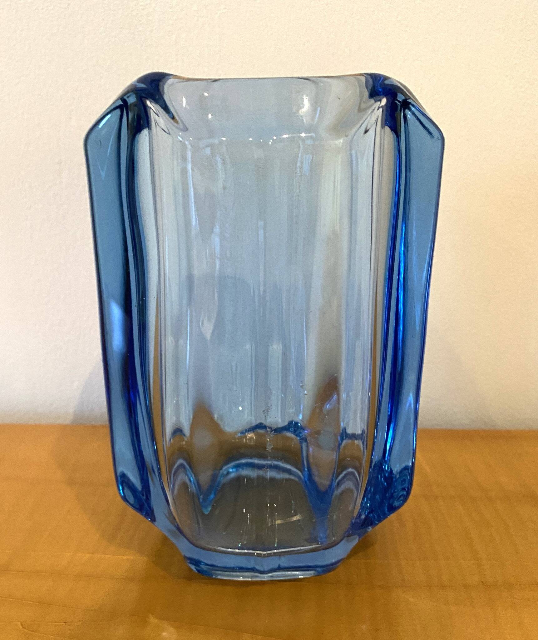 Uranium glass vase blue 1970s