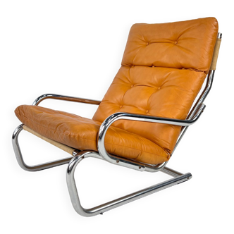 Chaise longue vintage avec cuir de cognac, Danemark, années 1950