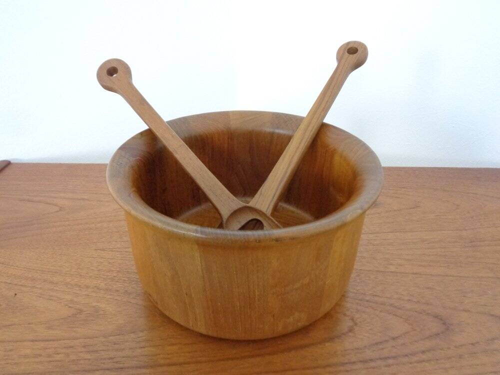 Mid-Century Teak Salad Bowl and Spoons by Richard Nissen for Nissen, 1960s, Set of 3