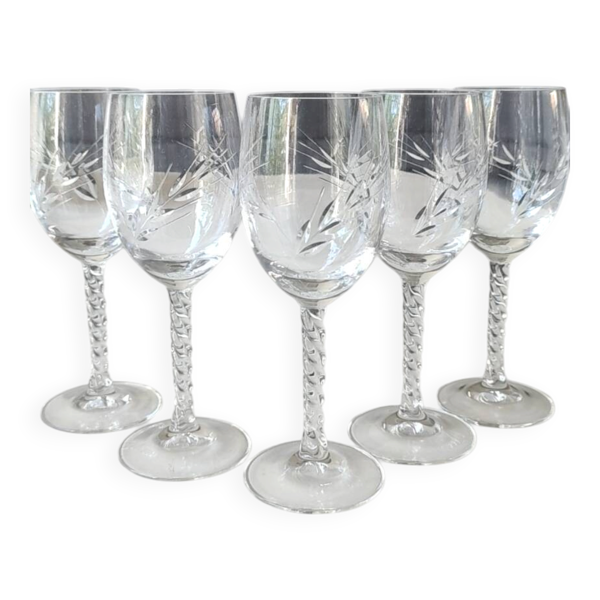 Lot 5 petits verres vin blanc/porto fleury epi. cristal arques 12cl