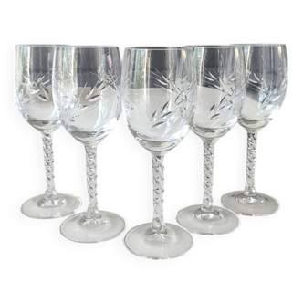 Lot of 5 x Small White Wine/Port Glasses Fleury Epi. Arques Crystal 12cl