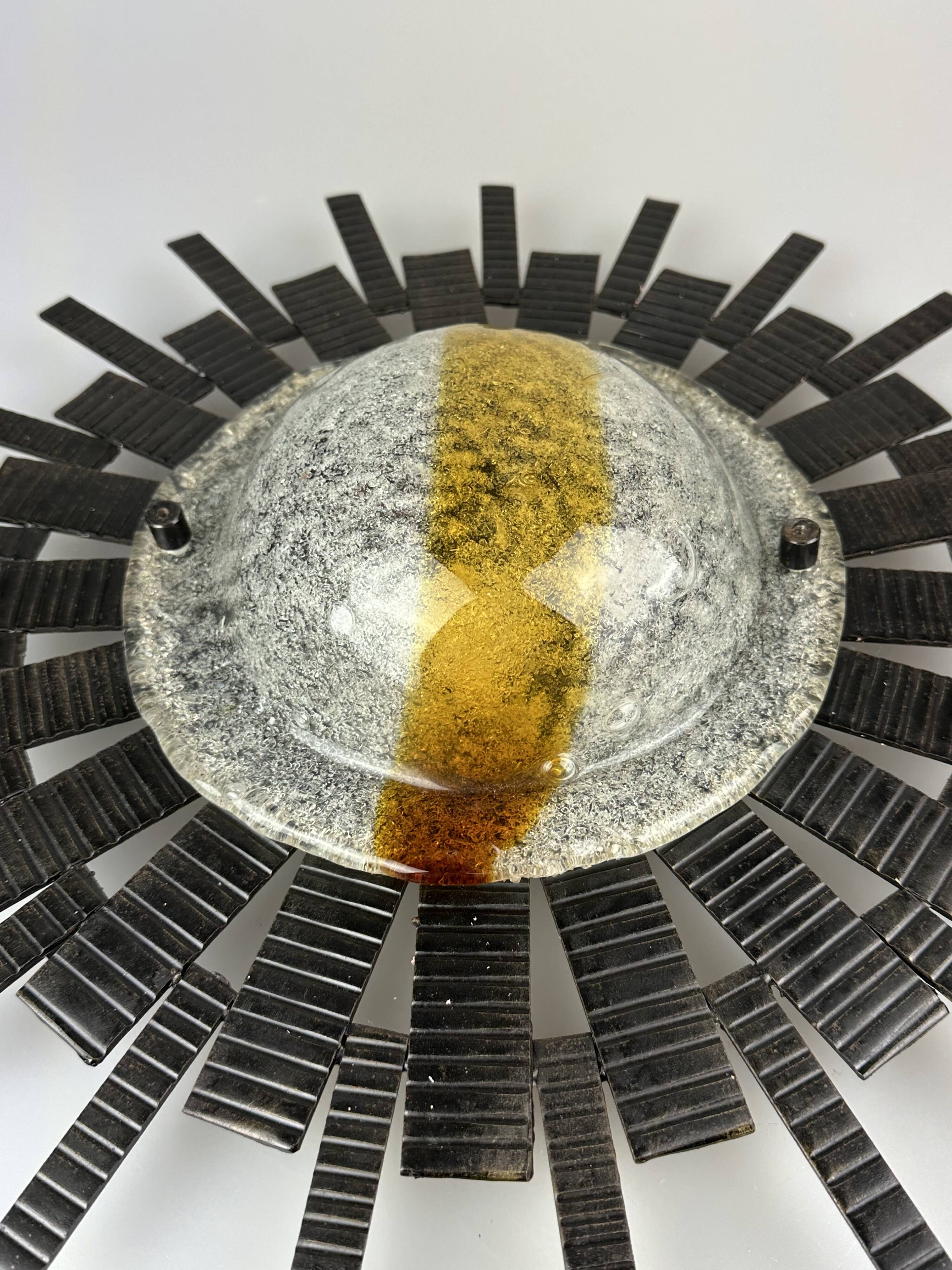 60s 70s Brutalist wall lamp wall light iron & glass by Honsel Leuchten