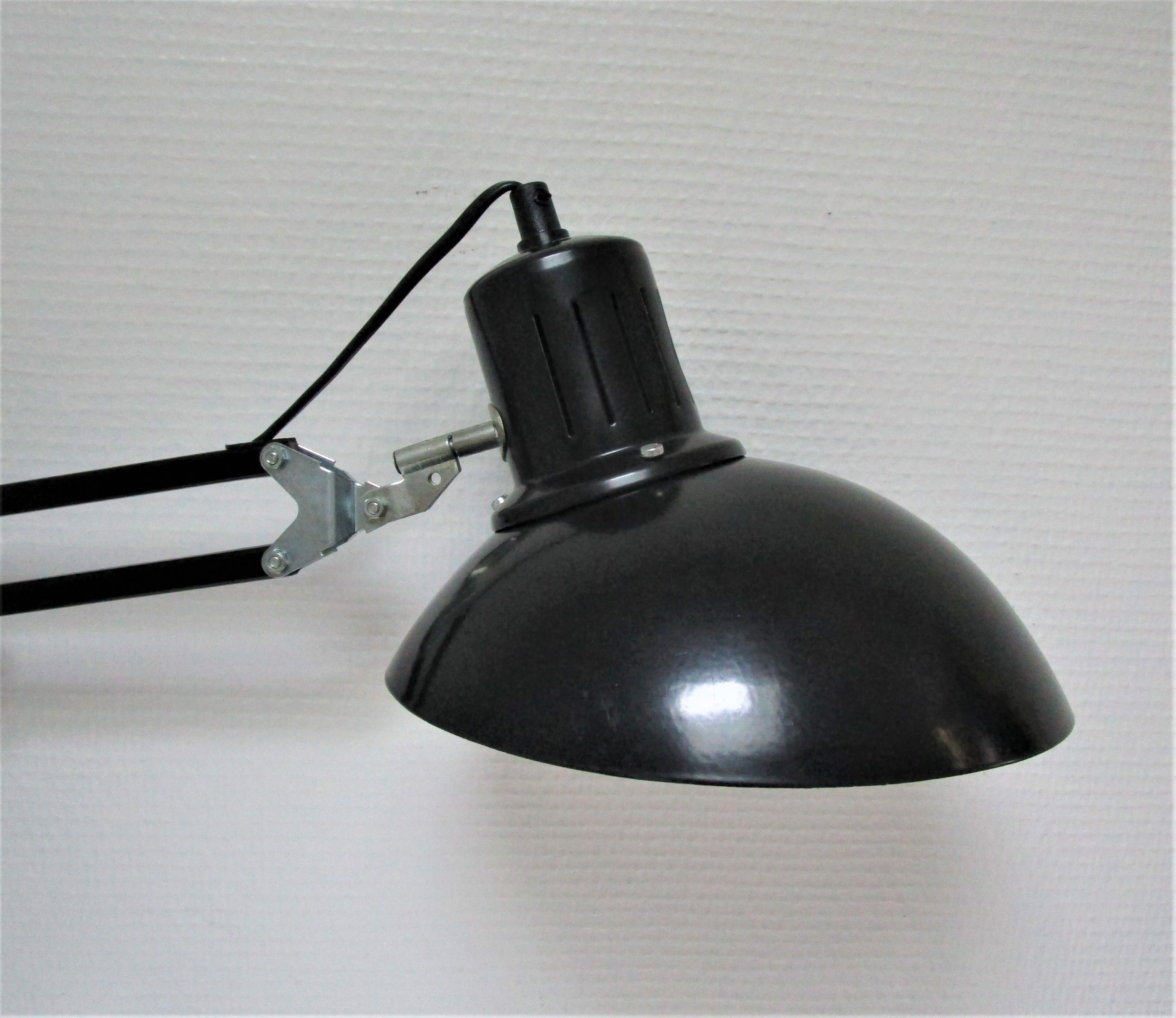 Lamp architect metal black design Aluminor vintage