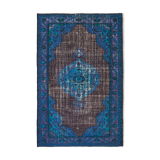 Hand-knotted carved turkish 1970s 210 cm x 325 cm blue carpet