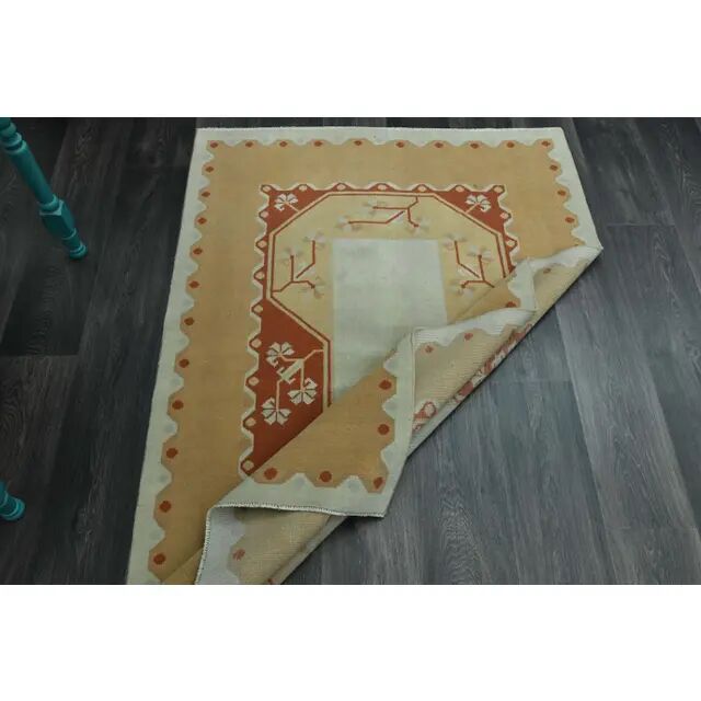 1970s Vintage Turkish Oushak Handmade Wool Cotton Orange Area Rug  116x178