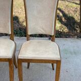 6 Italian Scandinavian style dining chairs from the 1950s in wood and leather.