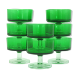 8 bottle green champagne glasses, Cavalier Luminarc France 1970