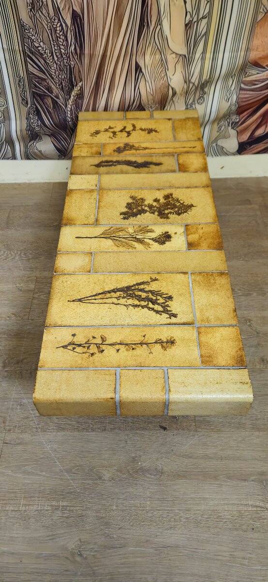 Vintage ceramic coffee table – Roger Capron Vallauris – Herbarium decor – 1950s/60s