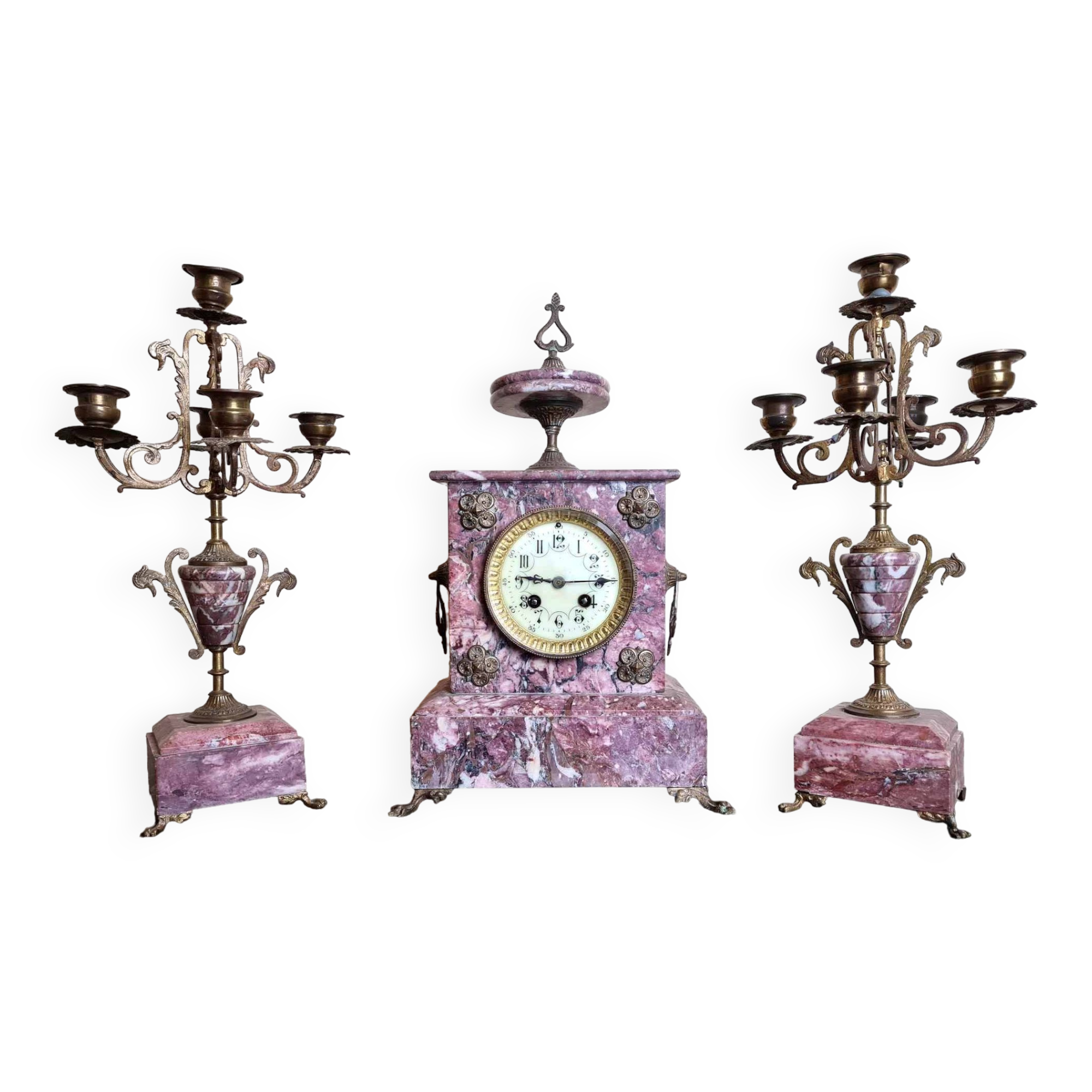 Clock And Its Two Candlesticks Napoleon III Period