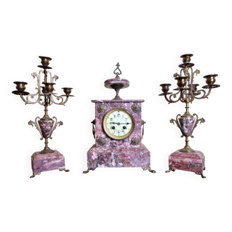 Clock And Its Two Candlesticks Napoleon III Period