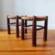 Brutalist wooden and straw stools - France 1950