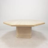 Italian Octagon Coffee Table in Travertine, 1980s
