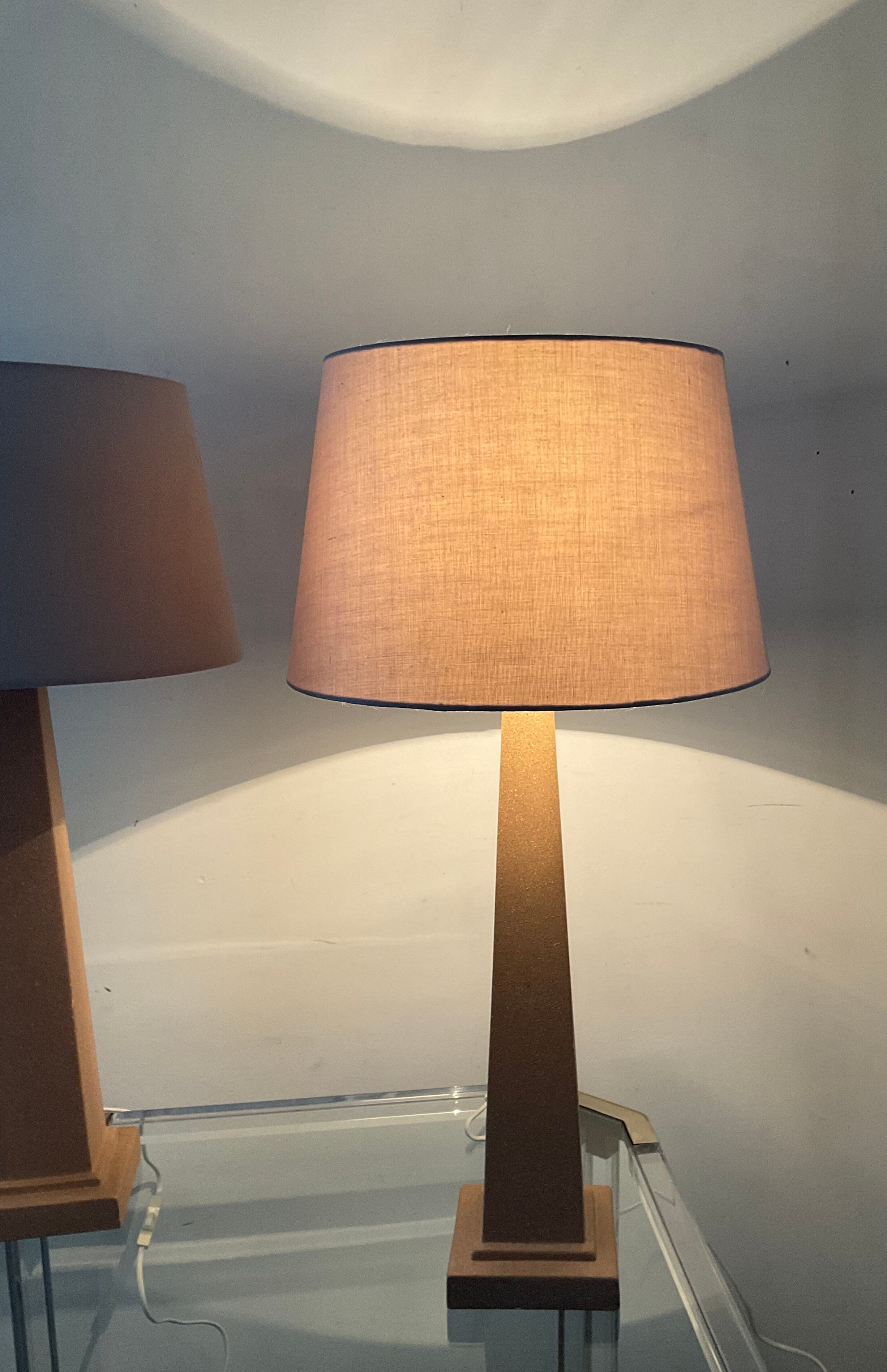 Pair of vintage terracota ceramic column lamps