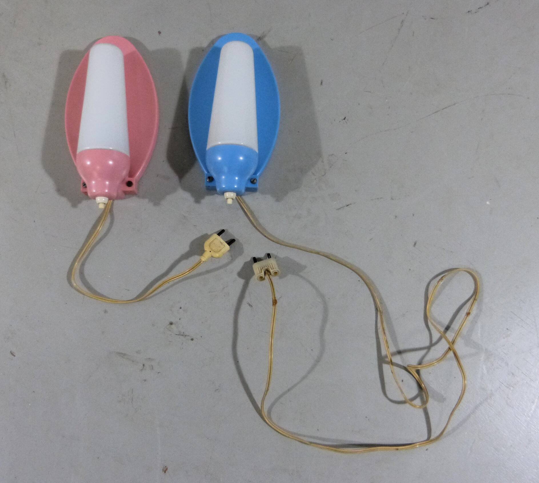 2 Wall lamps pink & blue 1950’s