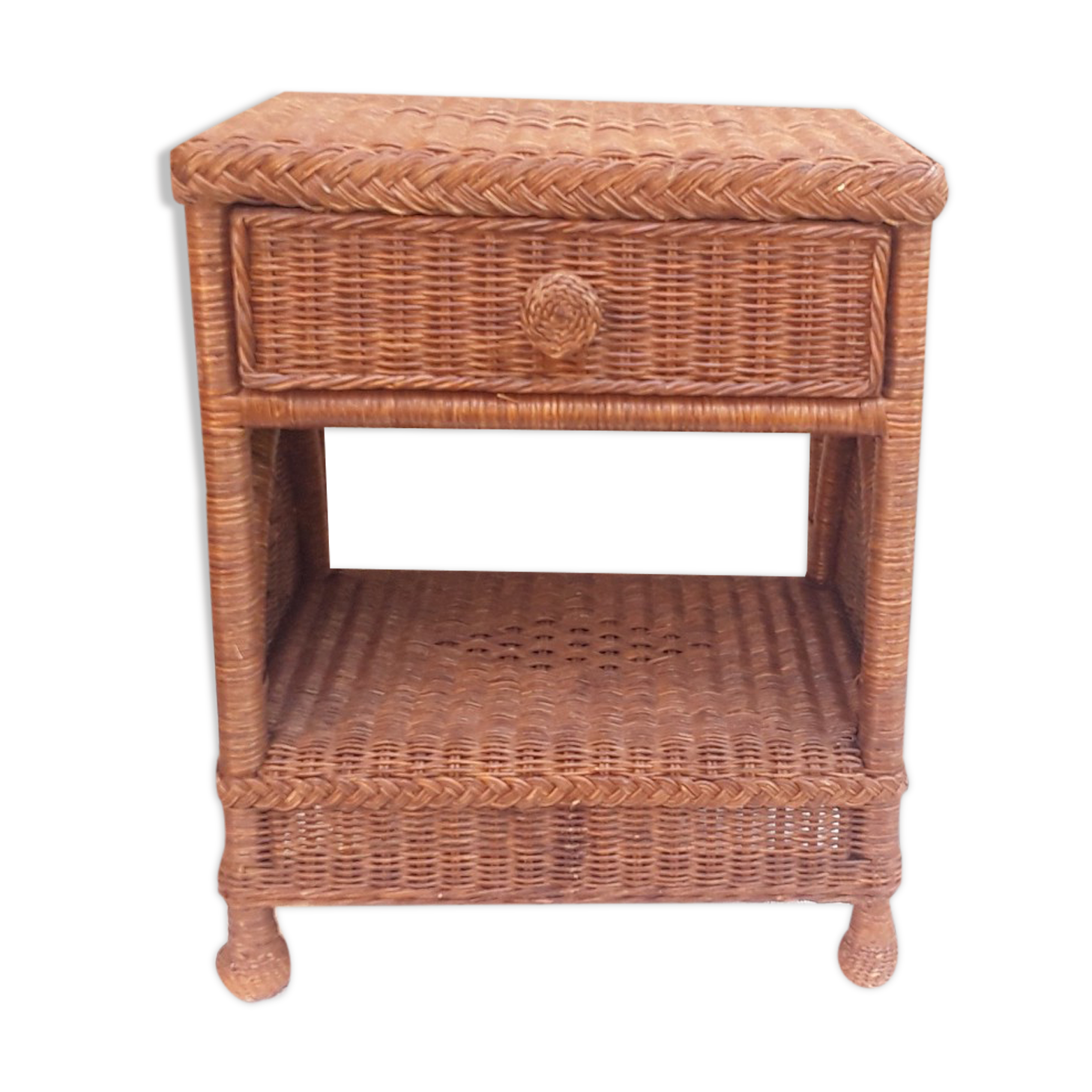 Wicker and rattan bedside table