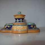 Old 18th-19th century inkwell with polychrome and salamander decoration