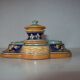 Old 18th-19th century inkwell with polychrome and salamander decoration
