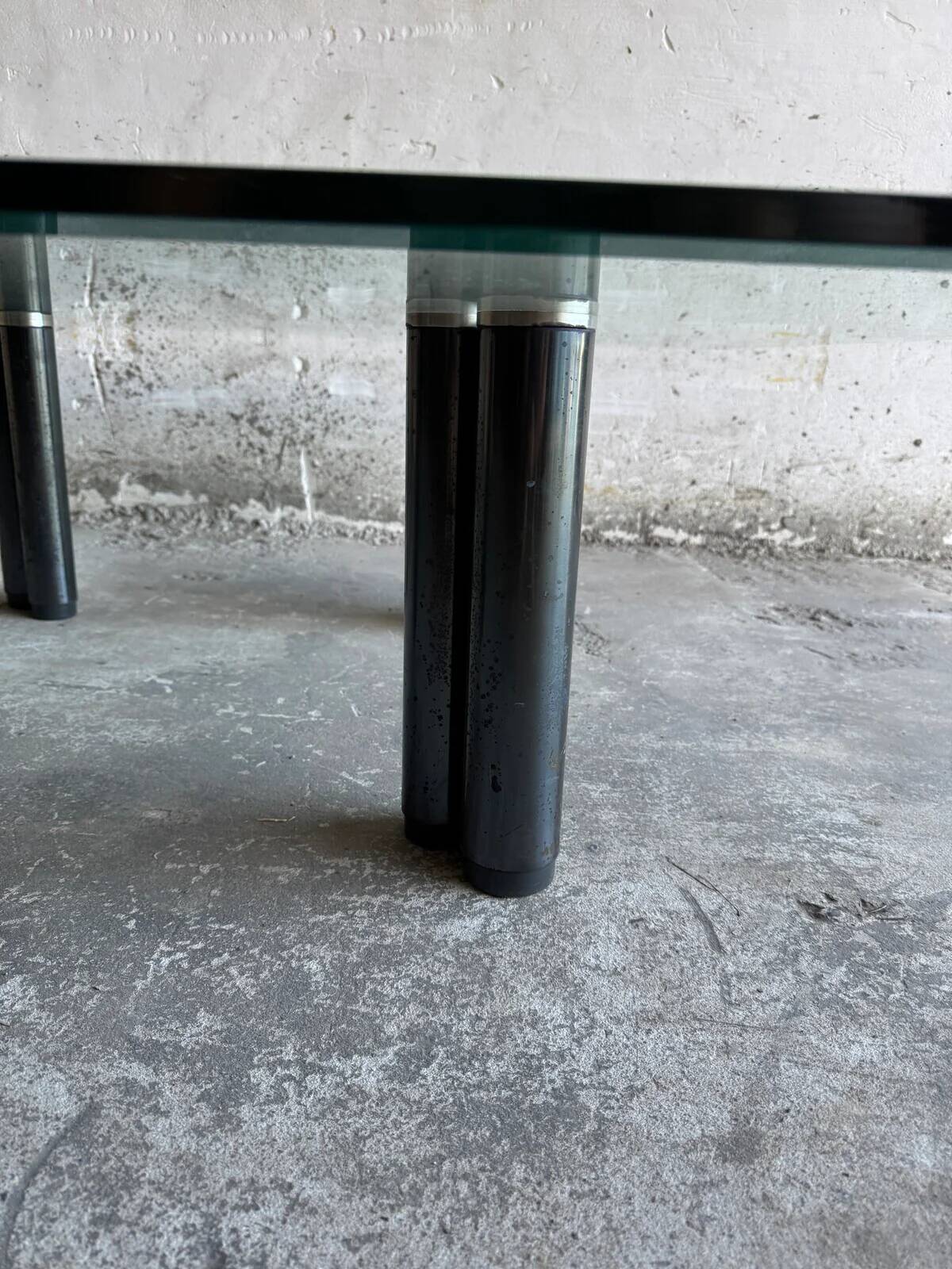 Transparent Glass and Metal Eta Beta Coffee Table by Marco Zanuso for Zanotta — 1970s Italian Modernist