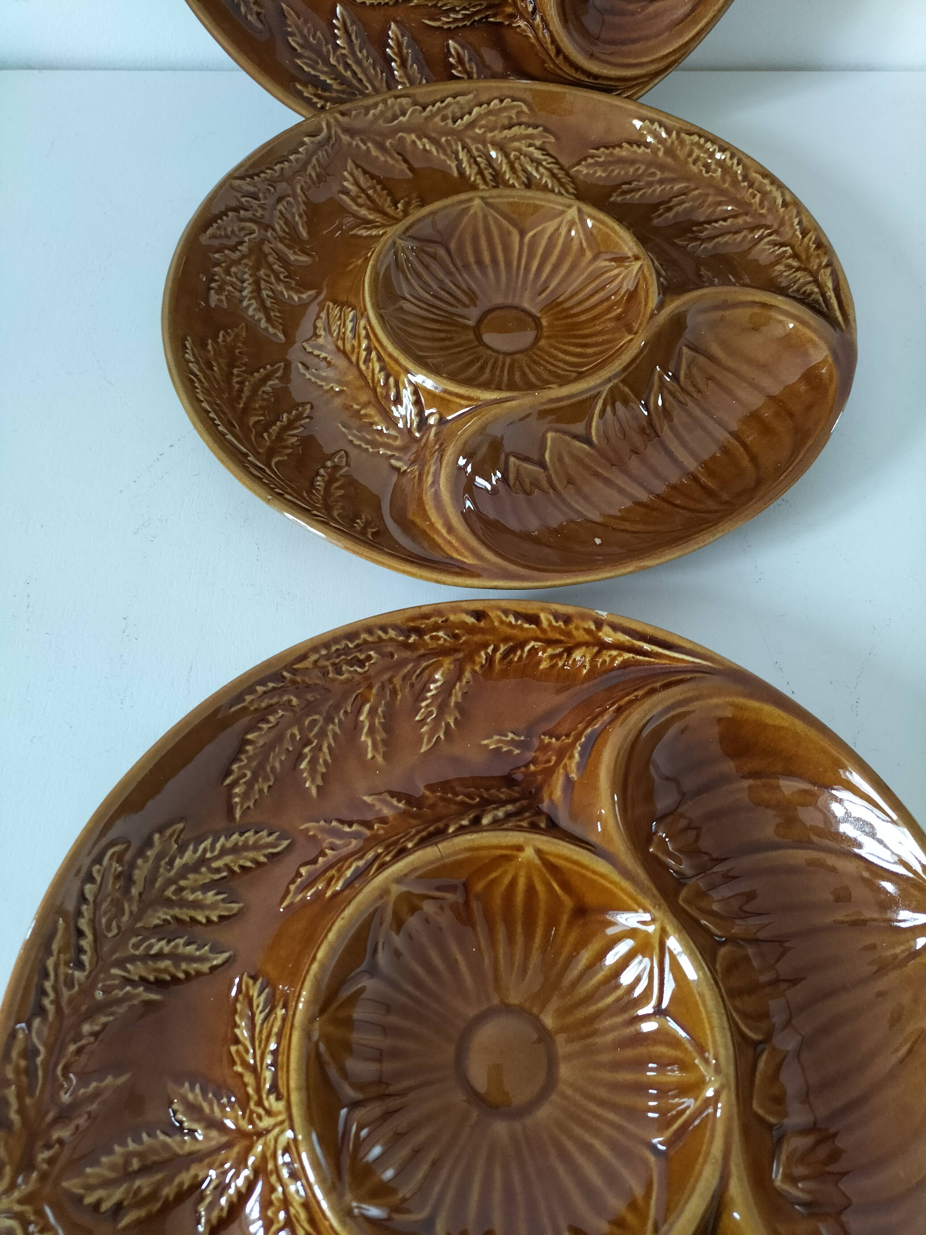 Trio of vintage Sela Portugal barbotine plates from the 60s