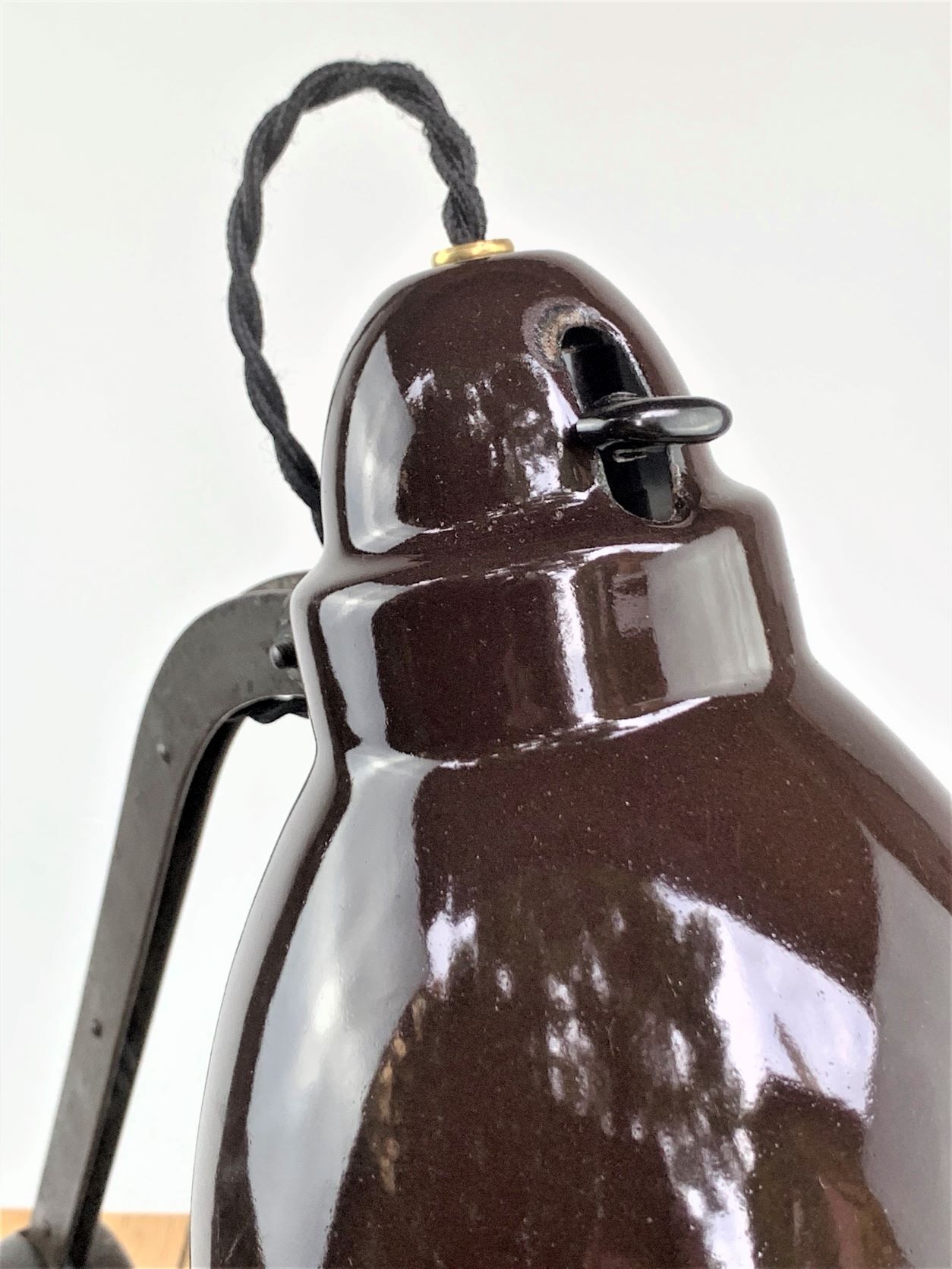 Lampe allemande 1930 émail brun marron bauhaus