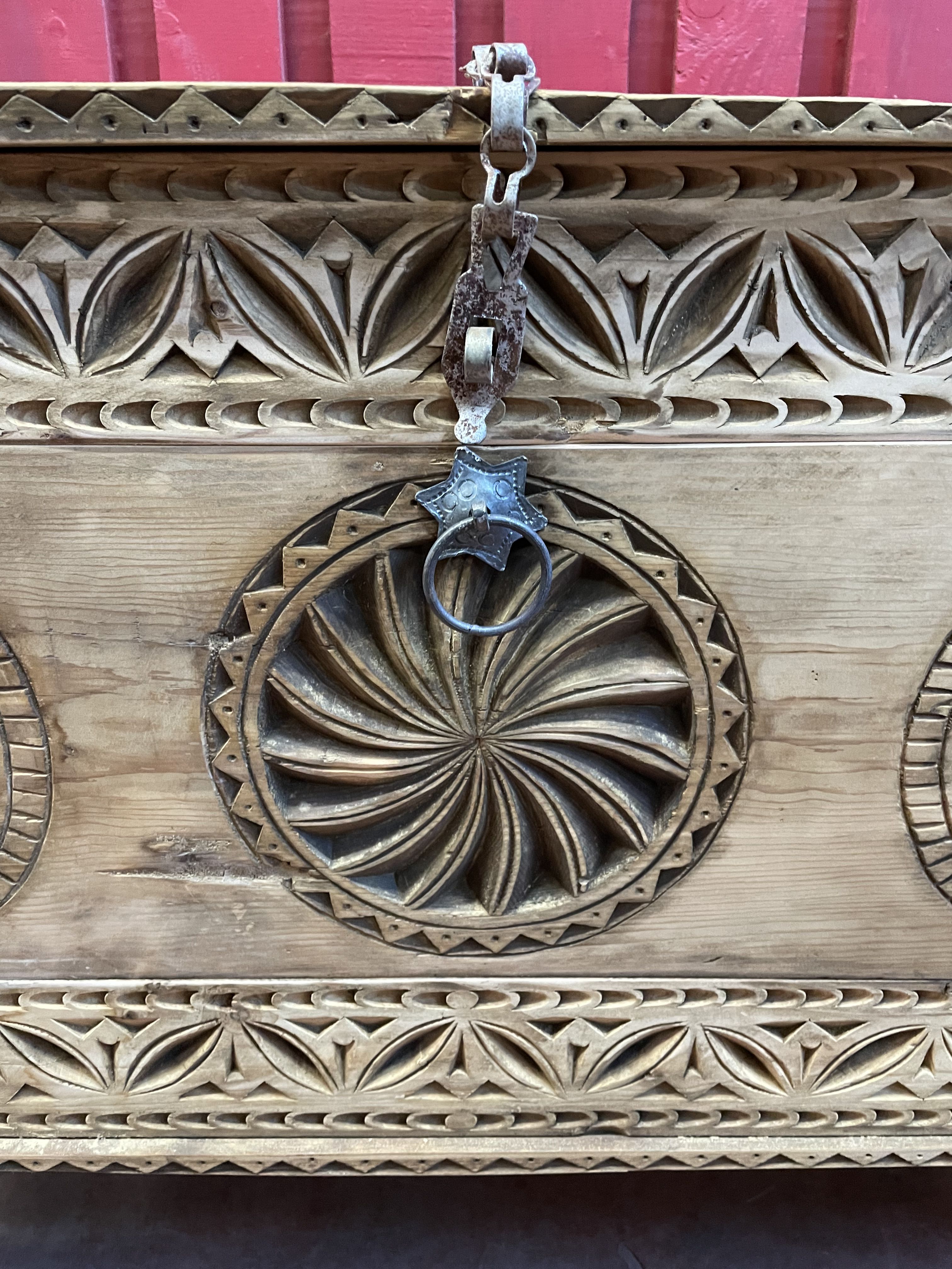 Pakistan, Swat Valley, former Cedar Wood Wedding Chest Fully Carved by Hand