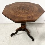 Octagonal pedestal table in marquetry, Italy, 19th century
