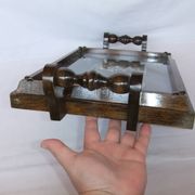 Basque service tray cross character under glass wood vintage handles painting