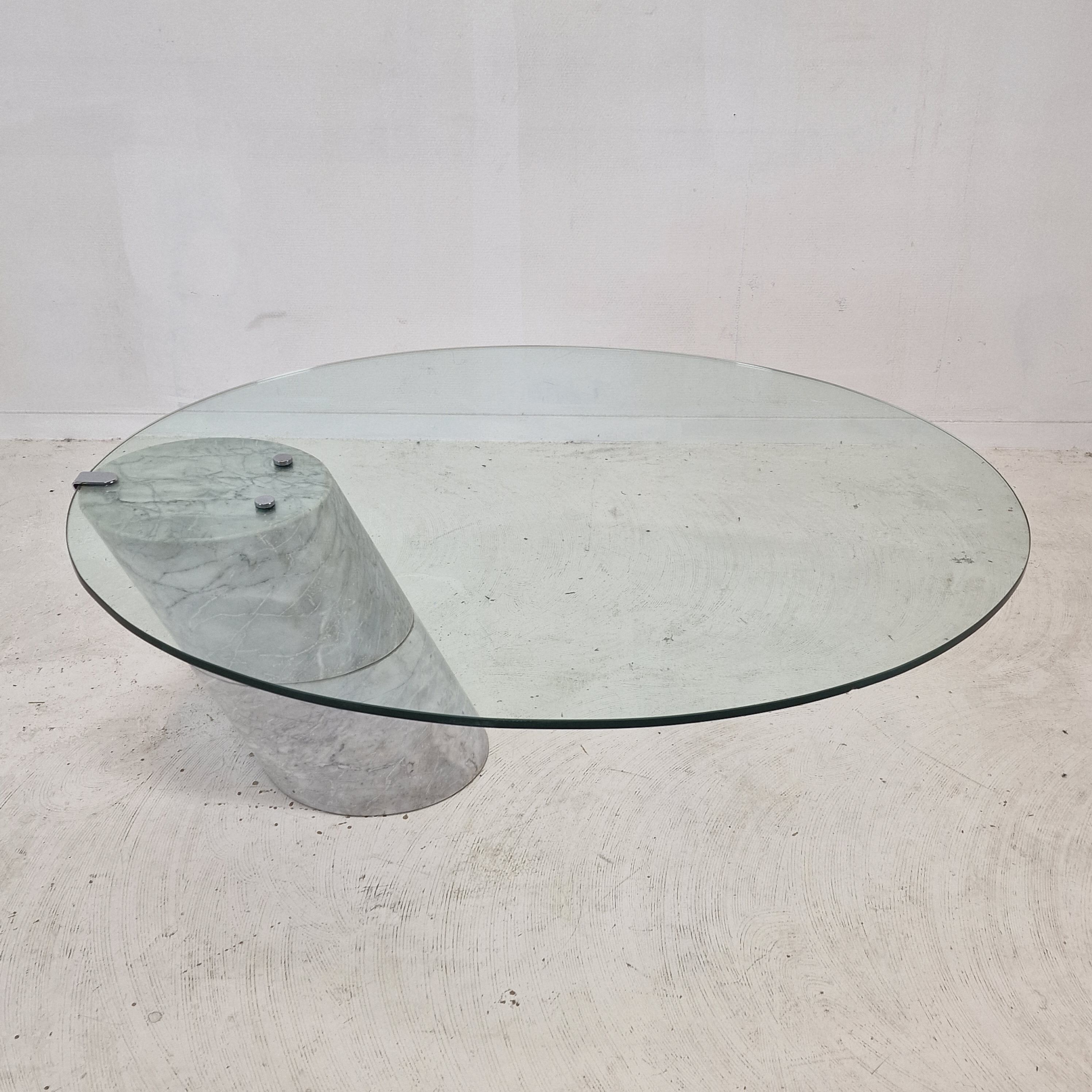 K1000 Glass & Carrara Marble Coffee Table Team Form AG, Ronald Schmitt, 1975