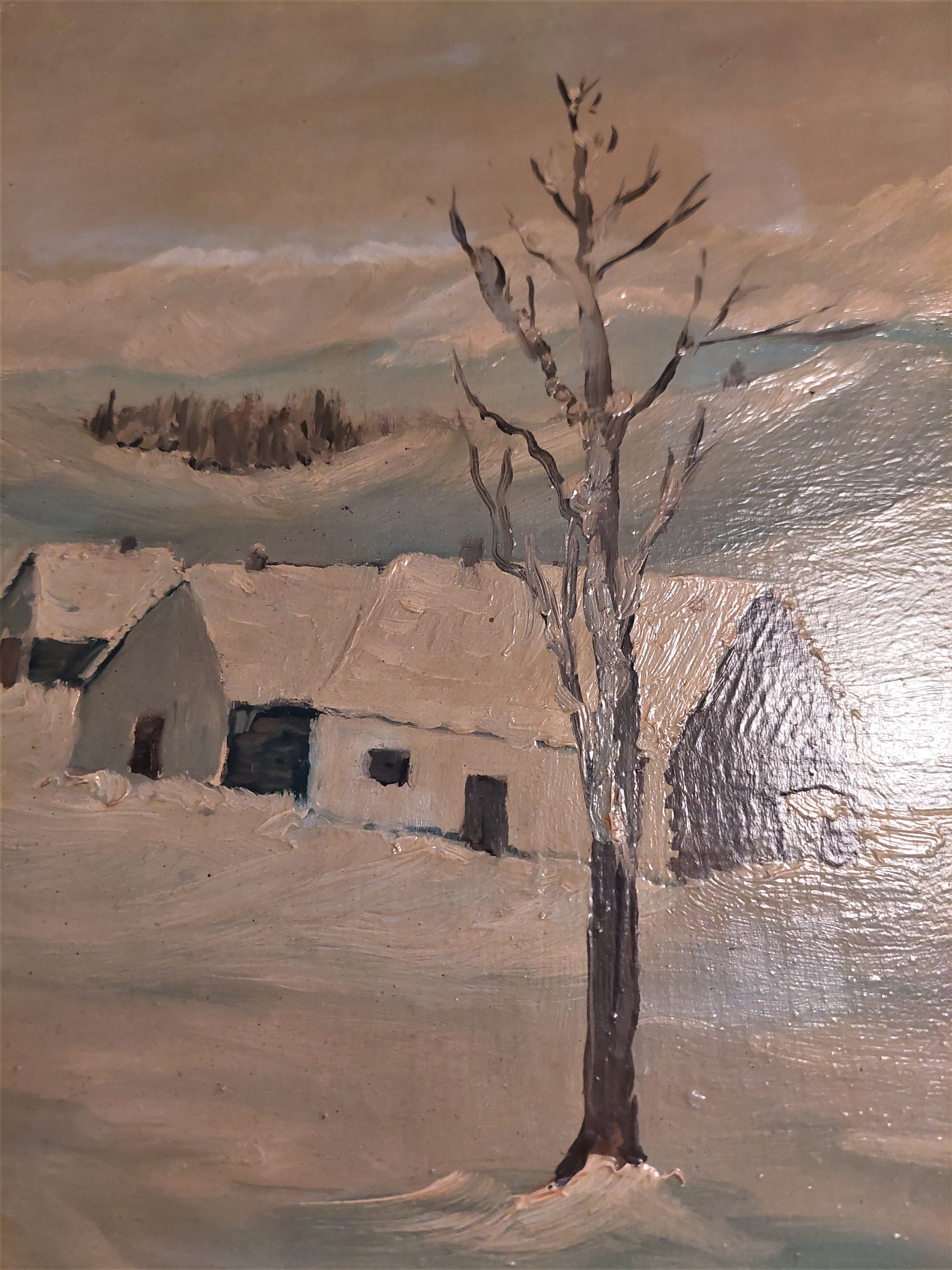 Painting painting oil on panel landscape mountain snow