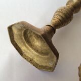 Set of 3 old candle holders in golden brass