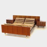 Vintage mid century double bed bedroom set in rosewood & brass, 1960s
