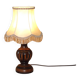 French Mid Century Round Turned Wood Table Lamp Cream Fringed Shade 5573