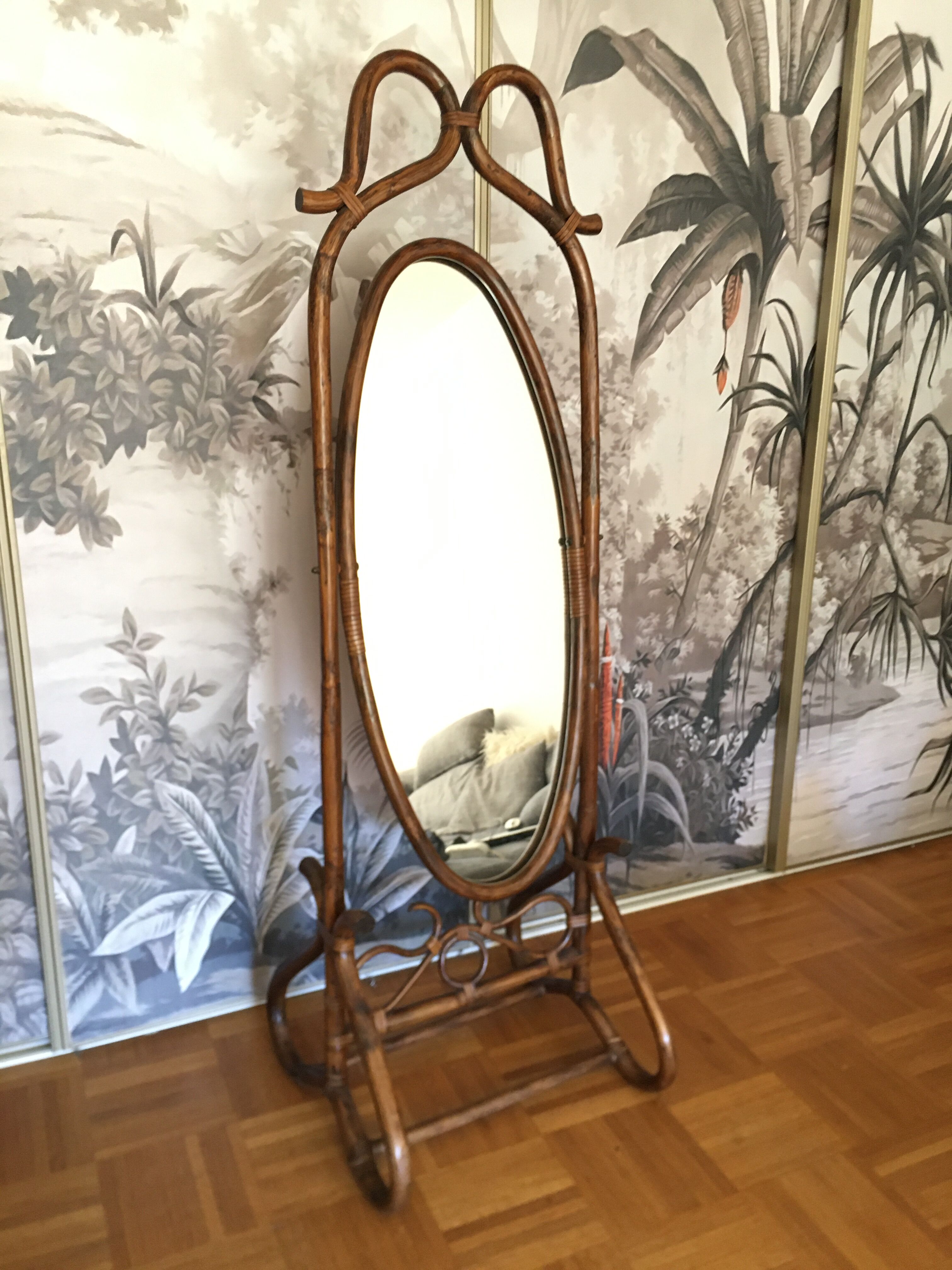 Large rattan psychedelic mirror 55x175cm