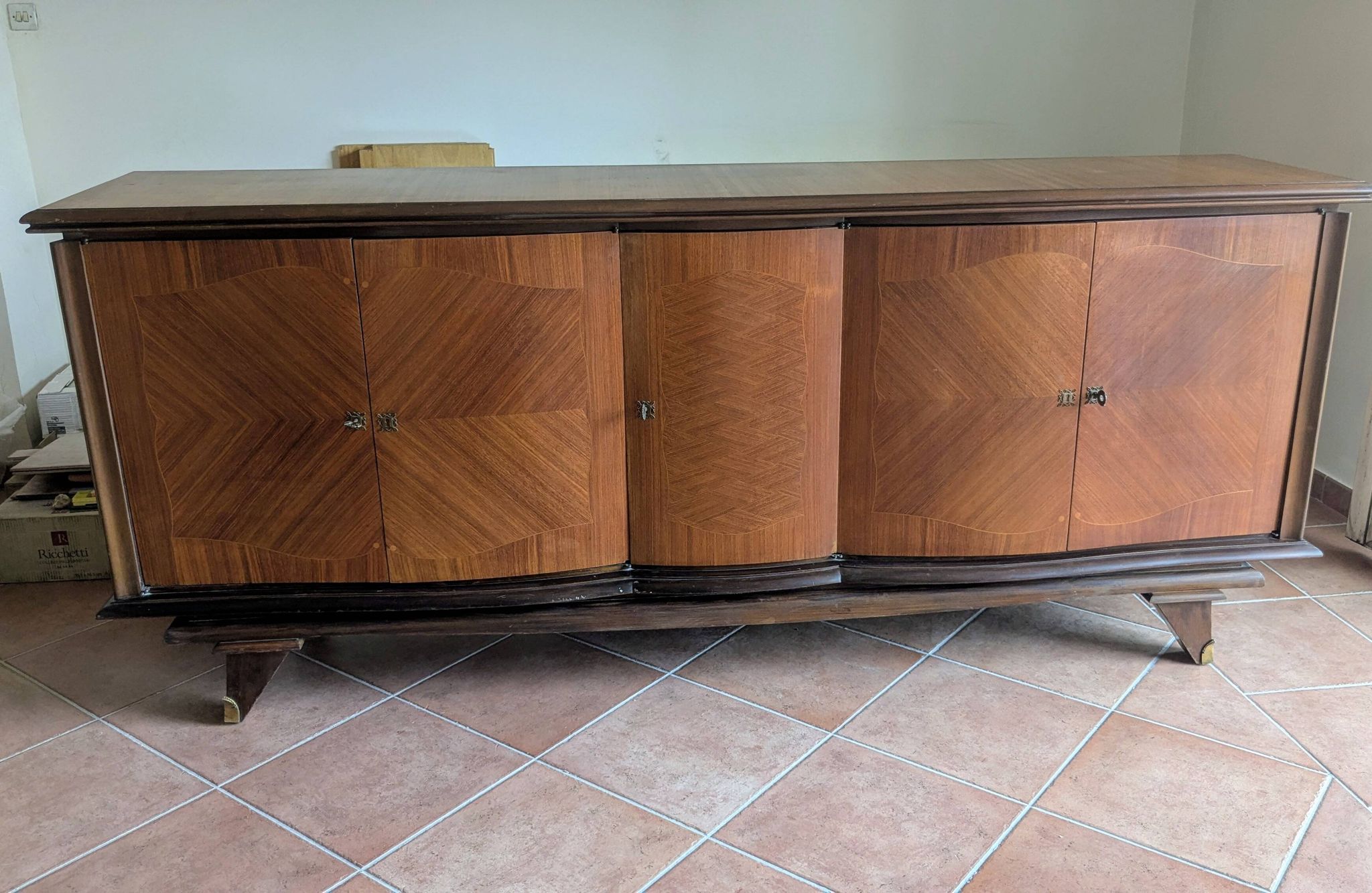 Enfilade-Buffet Vintage Louis XVI Modernised. Chevron Marquetry.