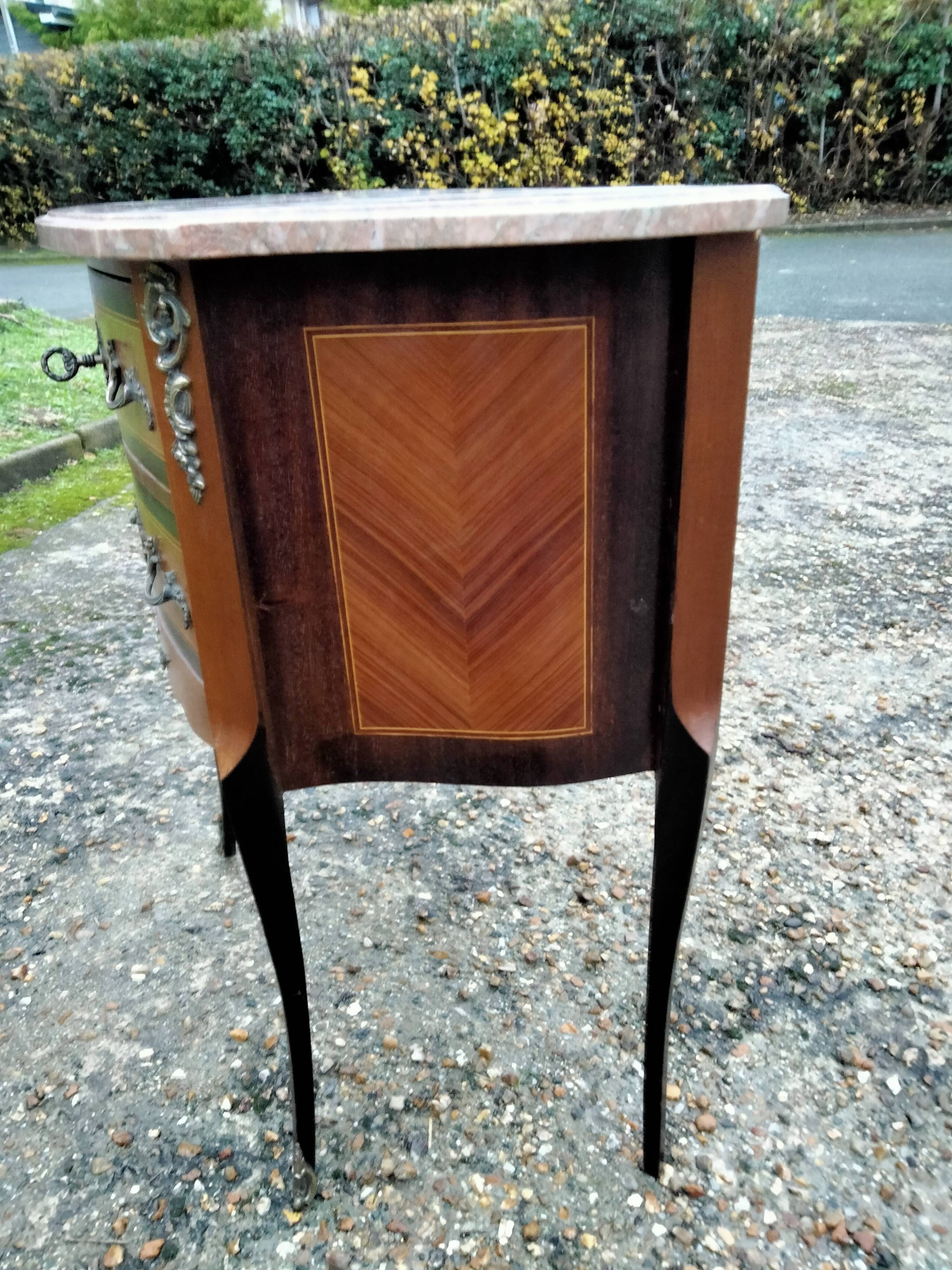 Commode marquetry old style louis xvi vintage marble top xxeme