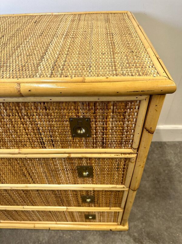 Commode en bambou, rotin et laiton du milieu du siècle par Dal Vera, Italie, années 1970