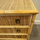 Midcentury bamboo, rattan and brass chest of drawers by Dal Vera, Italy, 1970s