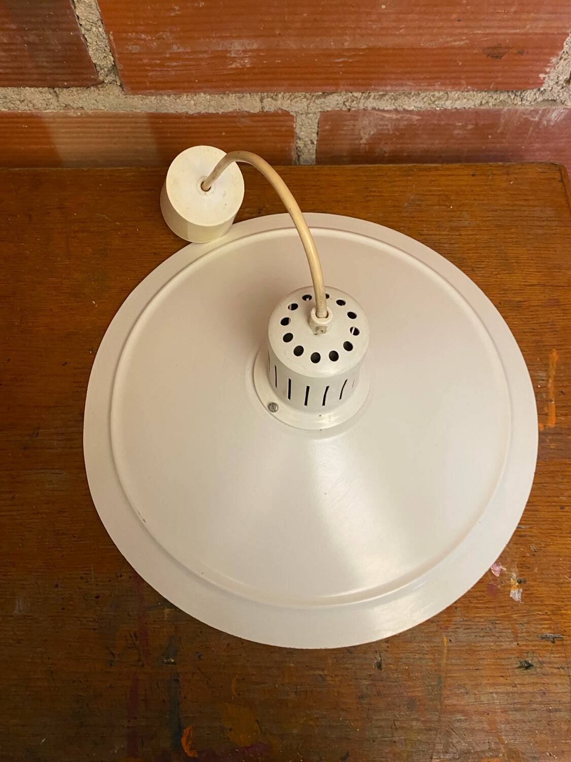 Antique Kitchen Pendant Light White Lacquered Metal 70s Vintage