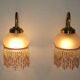 Pair of French Vintage Gold Wall Lights Pink Glass Beaded Fringe Shades