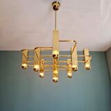 Geometric brass chandelier, design G. Sciolari, Boulanger, 1970