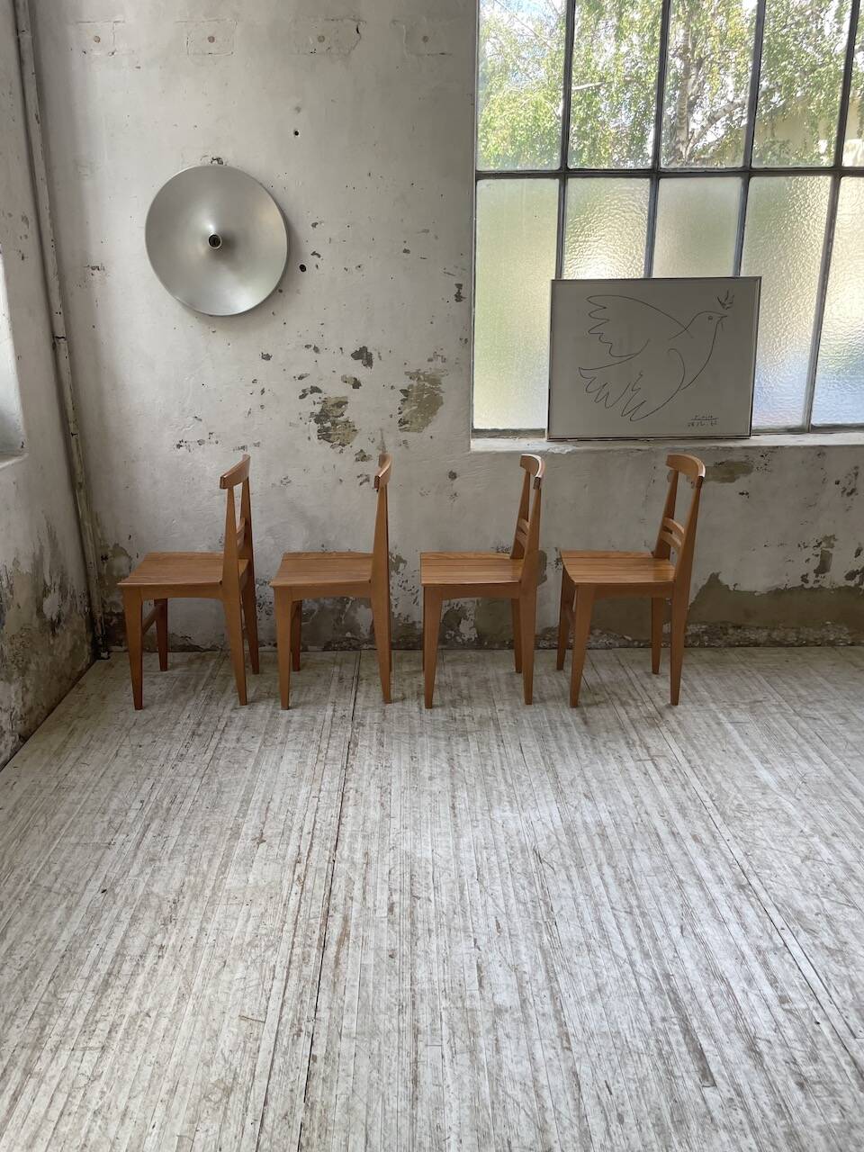 4 golden oak chairs