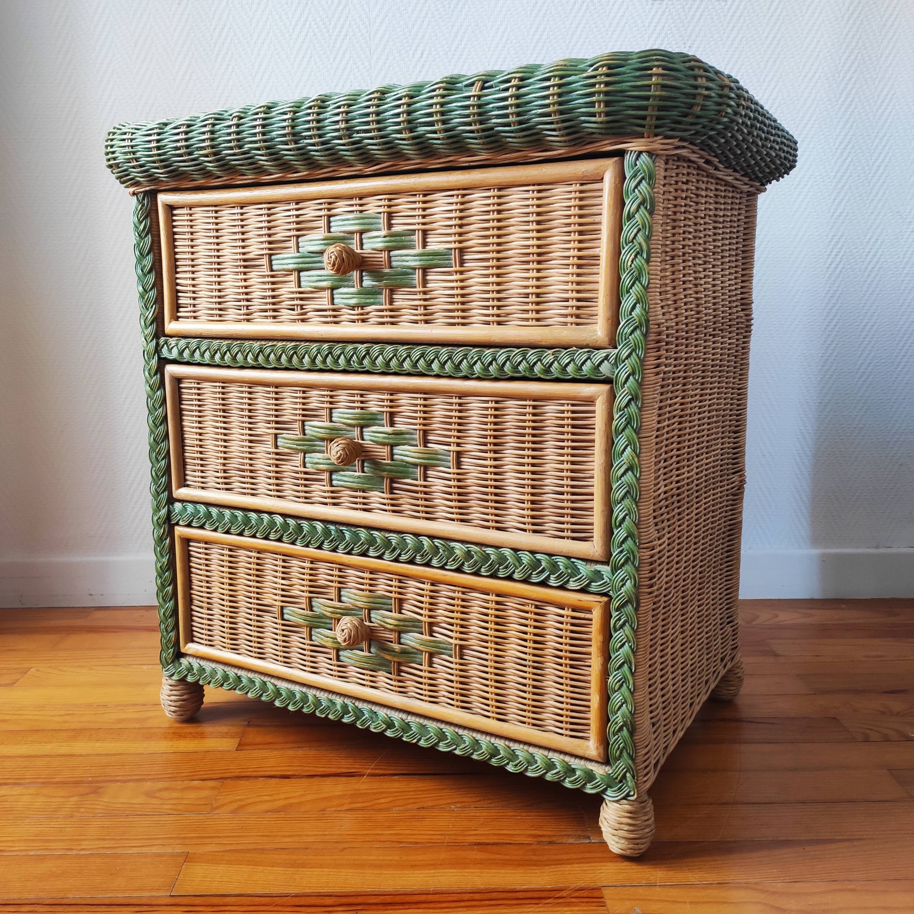 Wicker chest of drawers, 1970s-80s.