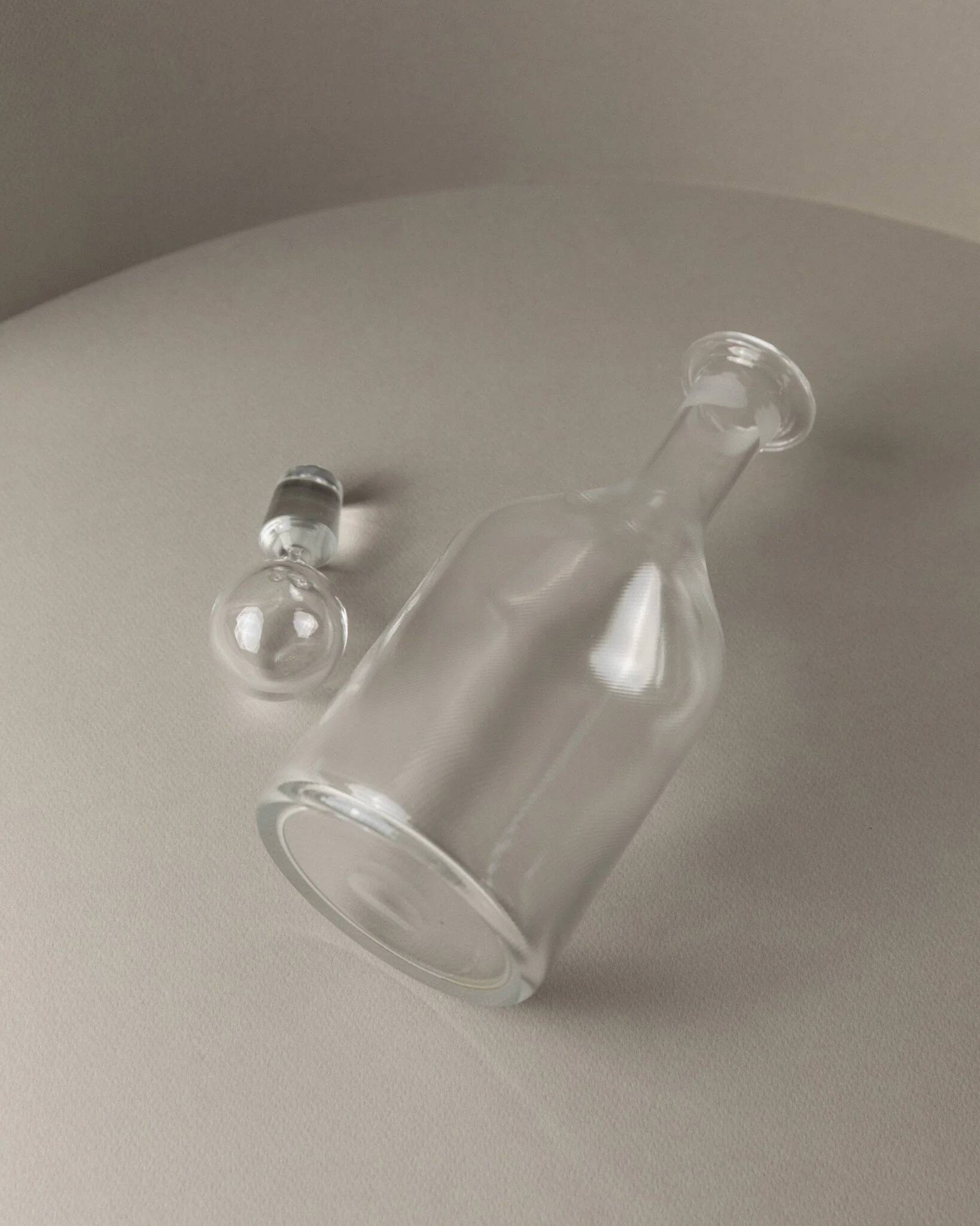 Clear Murano glass decanter with stopper - Italian 1980s liqueur bottle, fluted texture, decorative glass art