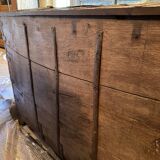 Coffre indien en bois et métal patiné vert