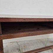 Table de Ferme bourguignonne à entretoise en noyer massif 19éme deux tiroirs-1m82