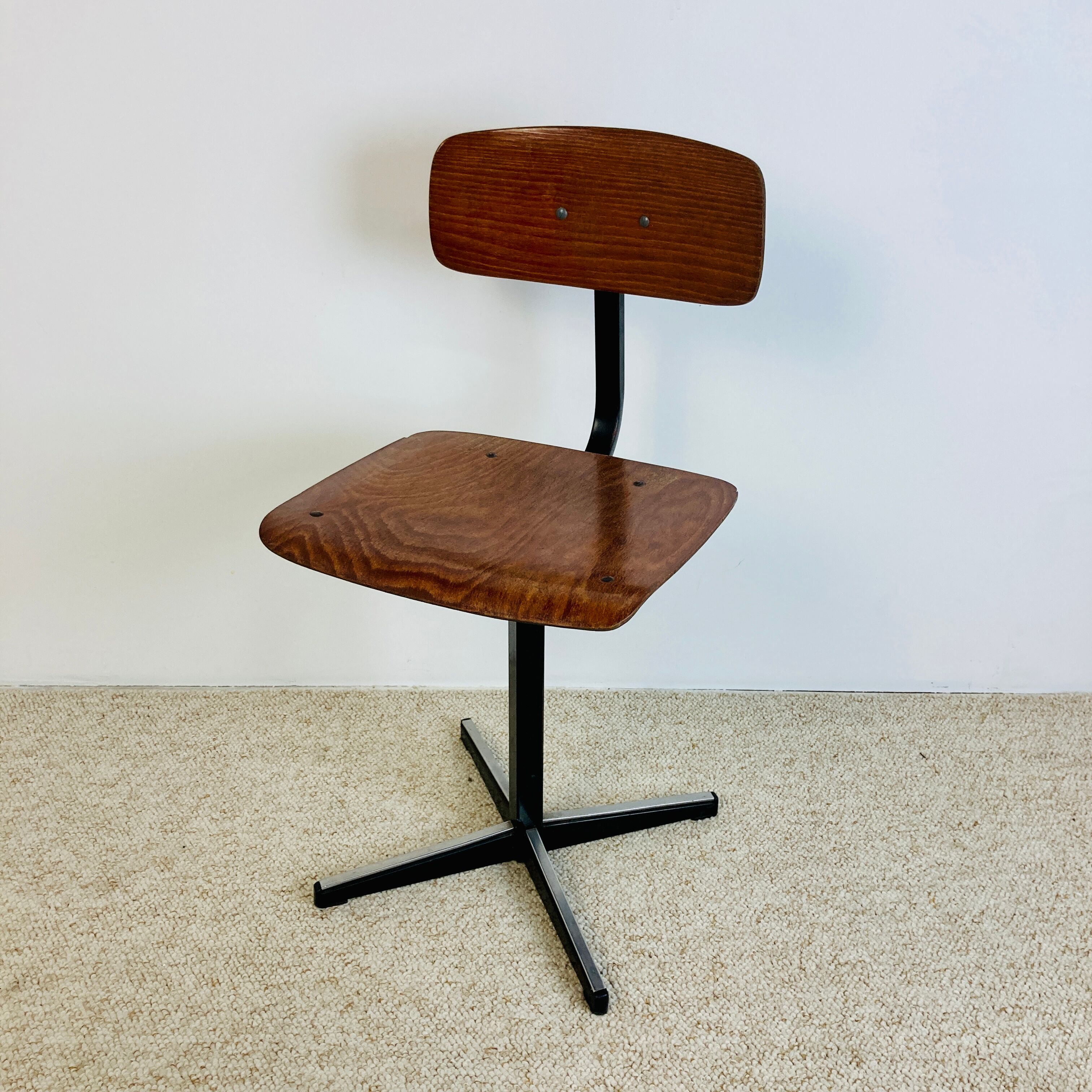 Office children's chair, wooden and metal, 70s
