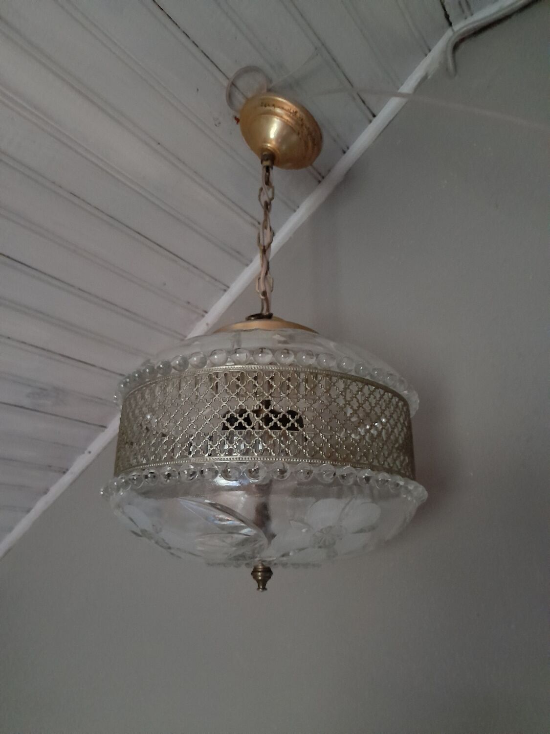 Chandelier crystal décor polished flowers, vintage 1950 style art deco