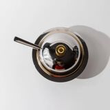 Vintage set of 2 stainless steel bowls with lids, 1980s, with gold details.